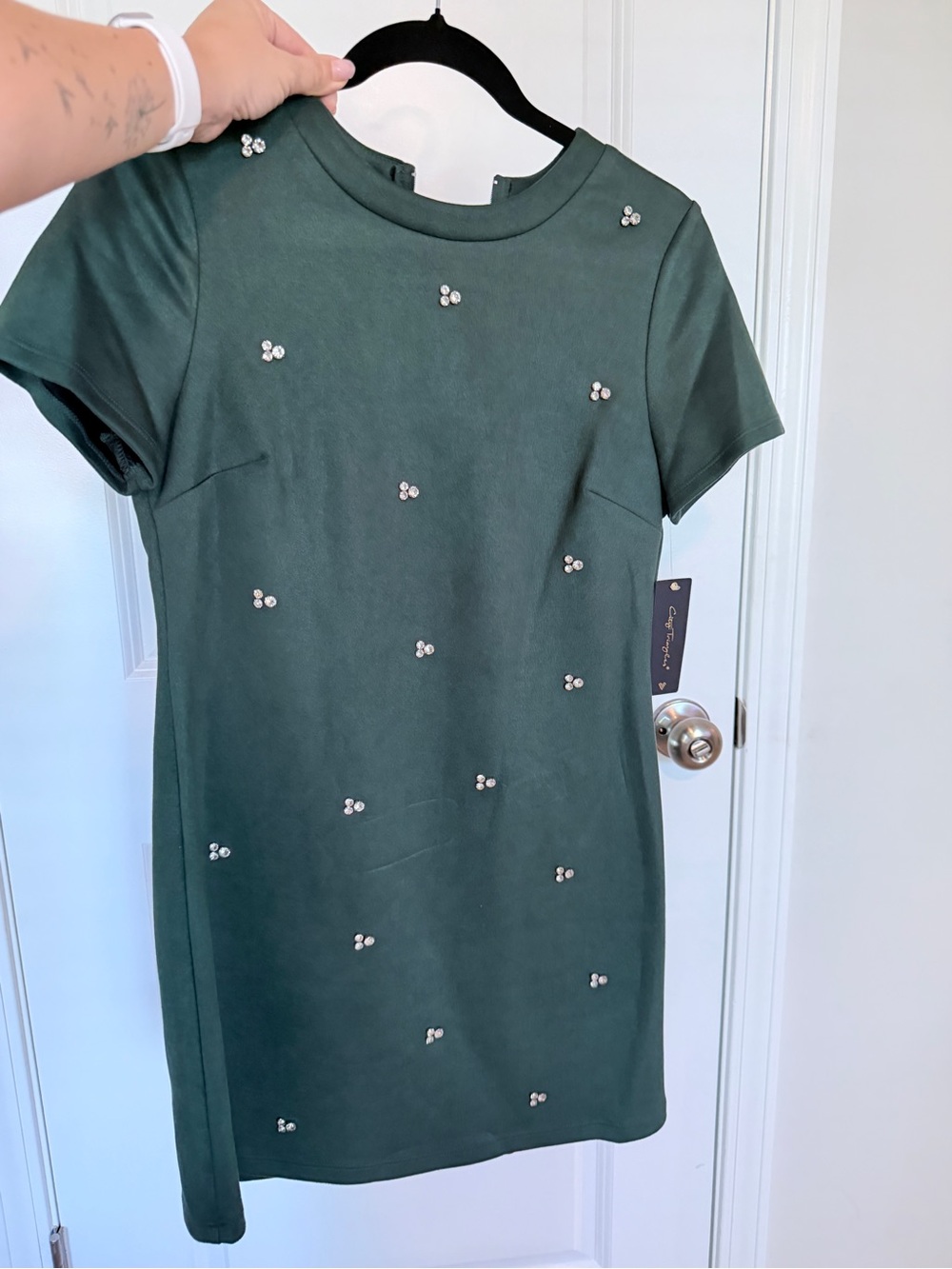 Dark Green Embellished Mini Dress Size S NWT